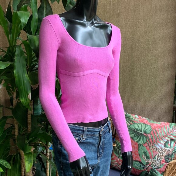 Pink Rose Long Sleeve Bodycon Pullover Top Sz XS - Picture 4 of 14